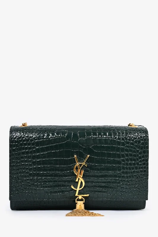  Upgrade Your Look With Fashionable BagsSaint Laurent 2019 Green Croc Embossed Medium Kate Tassel Shoulder Bag