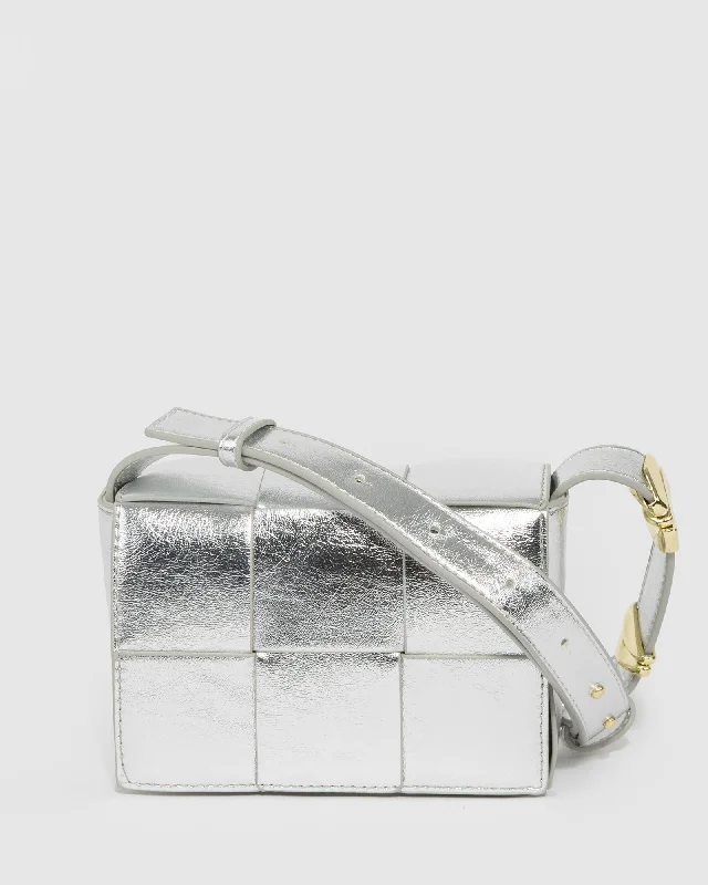  Flash Sale On HandbagsSilver Elena Weave Crossbody Bag