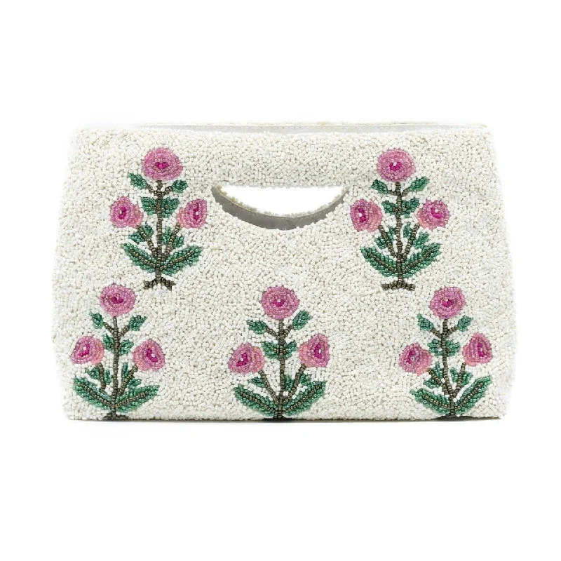  The Handbag Sale You've Been Waiting ForLimited-Time Offers On Trendy And Stylish Bags White & Pink Beaded Floral Motif Handbag With Gusset