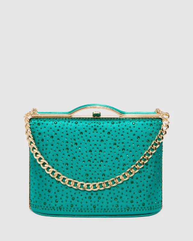  Flash Sale On Elegant Bags – Limited Stock AvailableGreen Tullia Crystal Chain Clutch Bag