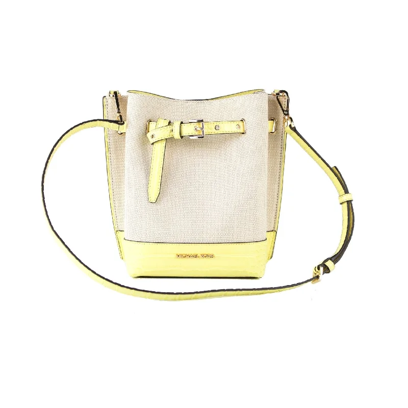 Affordable Elegance, Grab YoursMichael Kors Emilia Small Canvas Snakeskin Print Leather Bucket Bag Messenger Crossbody Handbag (Buttercup) Affordable Elegance, Grab YoursMichael Kors Emilia Small Canvas Snakeskin Print Leather Bucket Bag Messenger Crossbody Handbag (Buttercup)