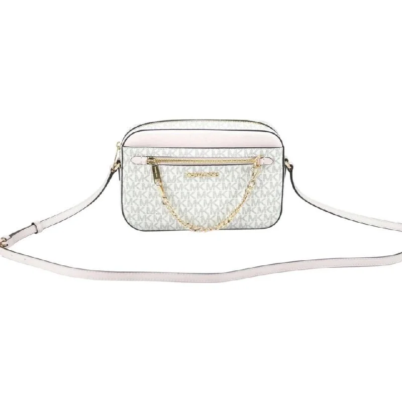  Timeless Bags, Flash SaleMichael Kors Jet Set Item Large East West Signature Leather Zip Chain Crossbody Handbag (Vanilla PVC/Powder Blush)