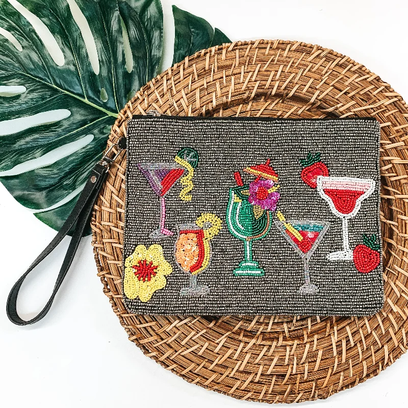  Stylish Totes, Special DiscountsMulti Color Cocktail Glass Seed Beaded Clutch in Silver