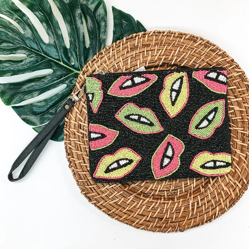  Elegant Bags, Limited Stock AvailableMulti Color Lip Seed Beaded Clutch in Black