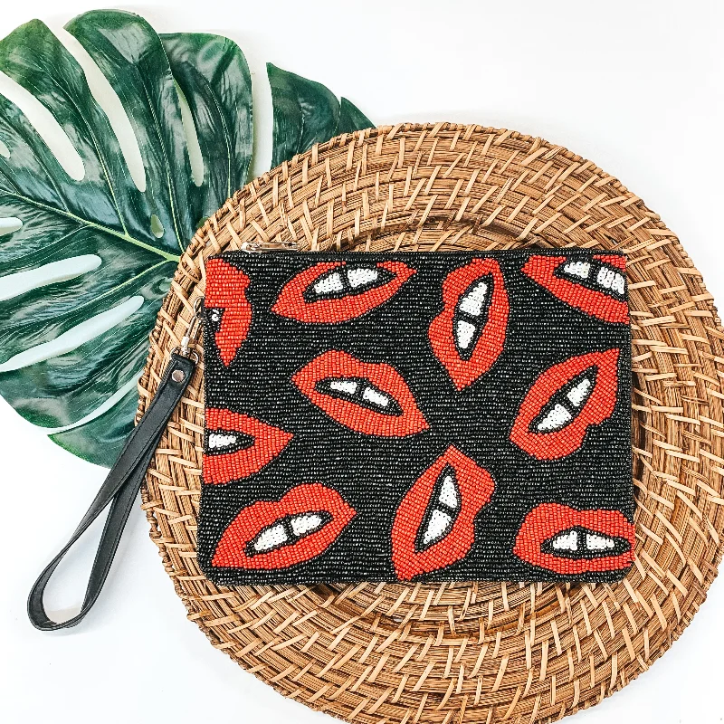  Premium Bags At Special PricesMulti Red Lip Seed Beaded Clutch in Black