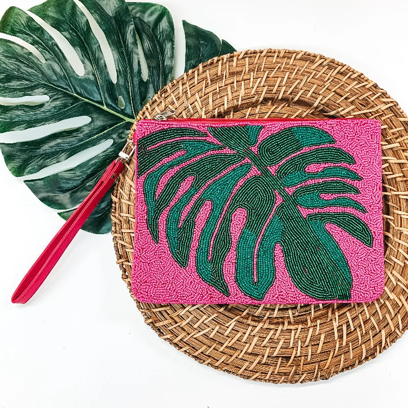  Chic Bags, Shop Now & SavePalm Leaf Seed Beaded Clutch in Fuchsia