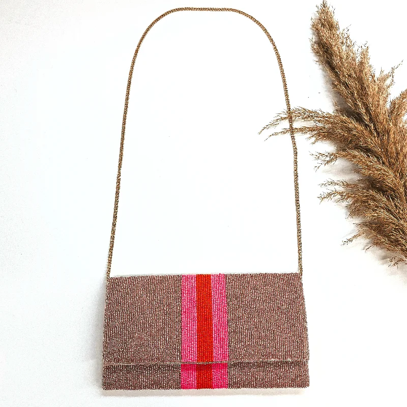  Trendy And Classic Bags Now At Unbeatable DiscountsIncredible Love Seedbeaded Striped Clutch Bag in Rose Gold with Gold Tone Chain