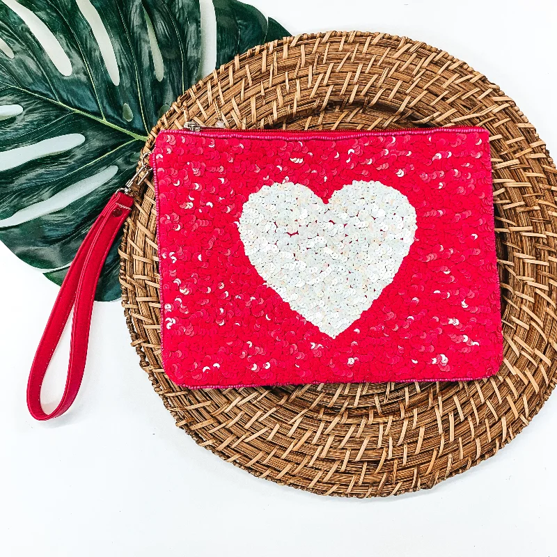  Affordable Elegance, Grab YoursSequin White Heart Clutch in Fuchsia