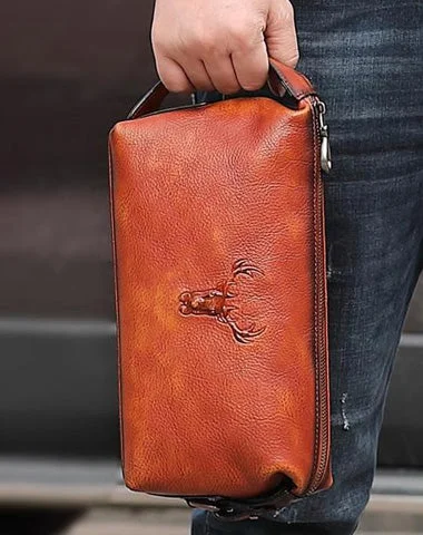  Your Perfect Bag At The Perfect PriceCool Brown Black Leather Men's Clutch Bag Clutch Purse Business Handbag For Men