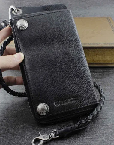  Unmissable Deals On Trendy HandbagsGenuine Leather Mens Cool Biker Chain Wallet Long Leather Wallet Slim Clutch Wristlet Wallet for Men