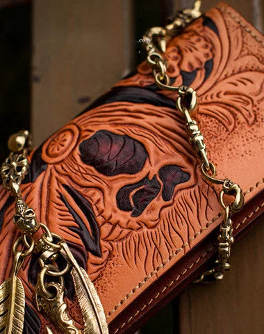  Upgrade Your Look With Our Exclusive Bag DealsHandmade black leather indian skull carved biker wallet bifold Long wallet clutch for men