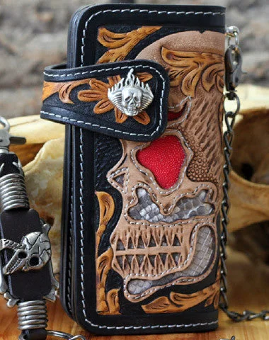  Trendy Purses With Limited-Time OffersHandmade chain wallet biker wallet leather punk skull carved biker wallet chian Long wallet clutch for men