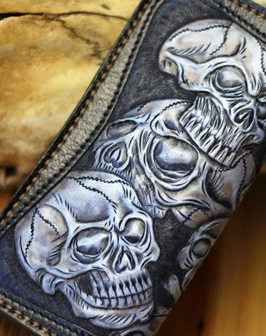  Classic Totes At Unbeatable DealsHandmade tooled biker wallet leather black blue skull carved chain wallet Long wallet clutch for men