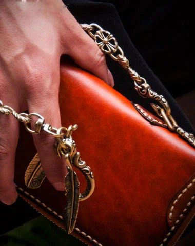  Premium Handbags At Unbeatable MarkdownsHandmade leather zip biker long trucker clutch wallet black leather chain men wallet