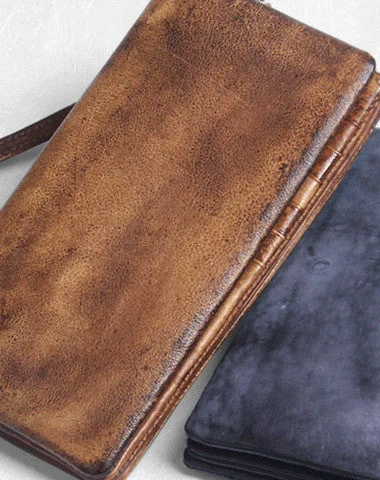  Chic Handbags At Special Promotional PricesHandmade men long leather wallet clutch men bifold vintage gray brown long wallet for him